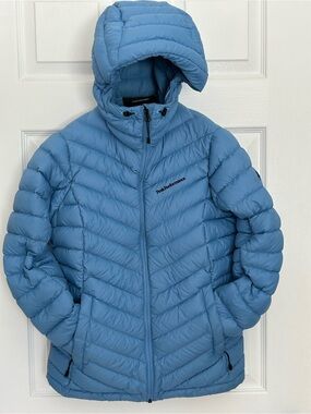 Peak Performance Frost Down Hood Jacket Small Blue Pertex Quantum Down Puffer